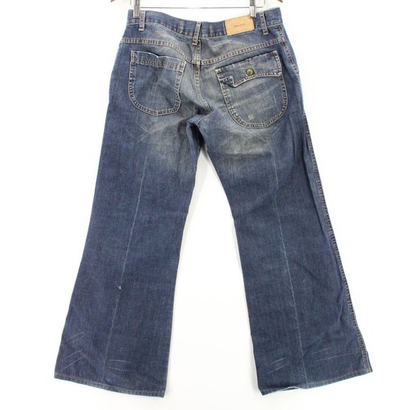 Zara Flare Jeans Mens Blue Denim Straight Medium Washed Designer Size 44 - Picture 7 of 12